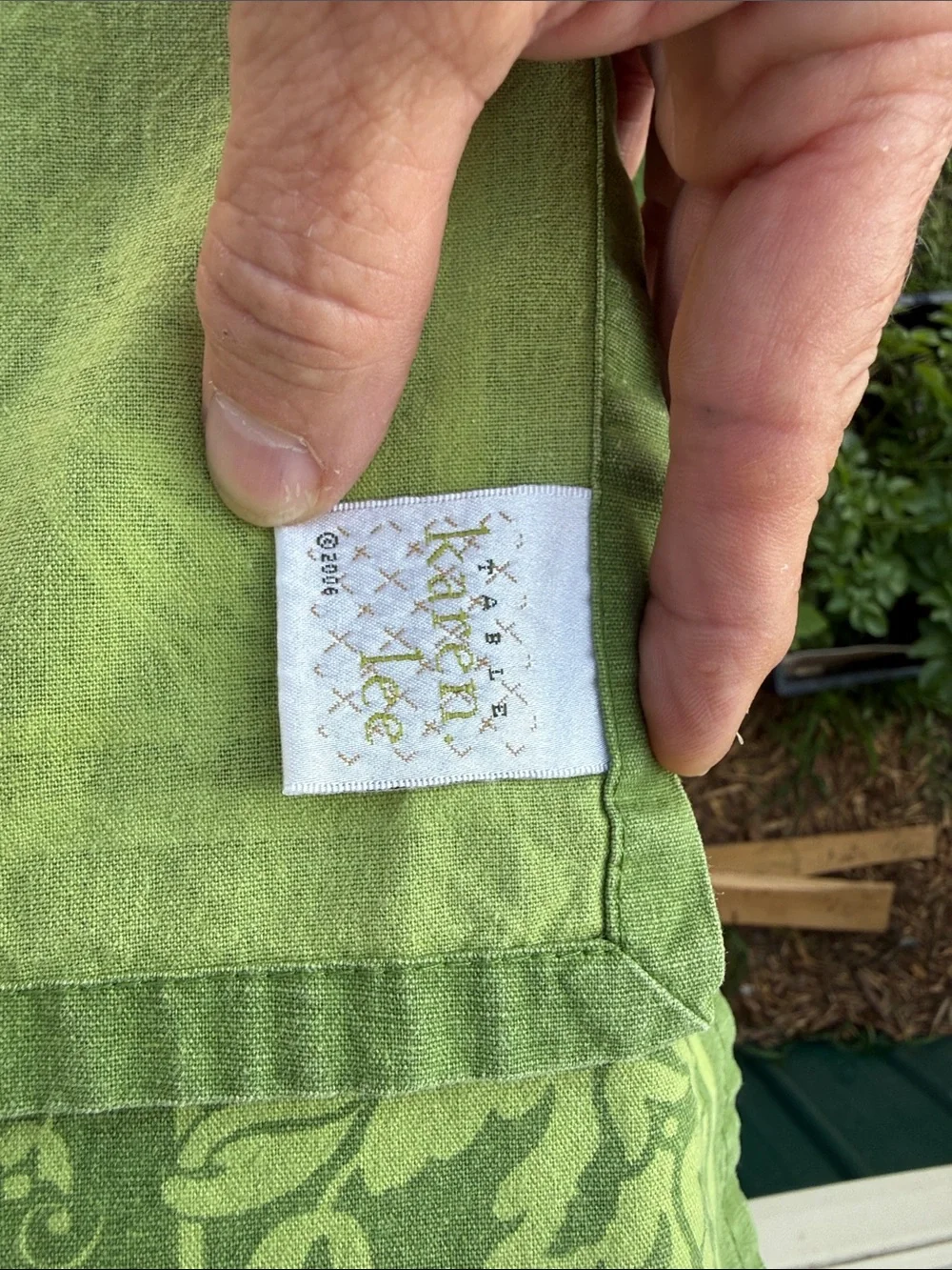 Vintage Karen Lee sage green BoHo style table napkins